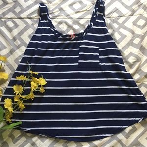 Striped navy blue tank top w/ back zipper.